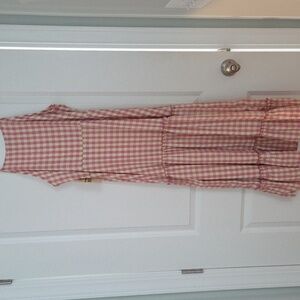 NWT Nanette Lepore Pink Yellow Gingham Plaid Crinkle Tiered Midi Maxi Dress 14